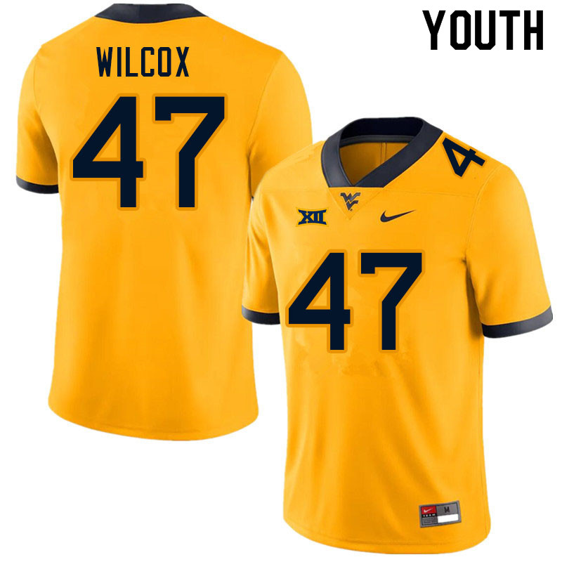 Youth #47 Avery Wilcox West Virginia Mountaineers College Football Jerseys Sale-Gold - Click Image to Close